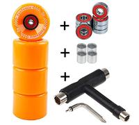 FunTomia - Lot de 4 grosses roues de skateboard ou longboard à LED - 65 x 45 mm - 80 A avecroulements et espaceurs magnétique Mach1®, dureté 80 A, 4x orange Rollen + T-Tool