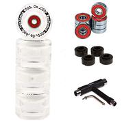 FunTomia - Lot de 4 grosses roues de skateboard ou longboard à LED - 65 x 45 mm - 80 A avecroulements et espaceurs magnétique Mach1®, dureté 80 A, 4x weiße LED Rollen + 1x T-Tool