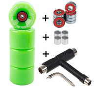 FunTomia - Lot de 4 grosses roues de skateboard ou longboard à LED - 65 x 45 mm - 80 A avecroulements et espaceurs magnétique Mach1®, dureté 80 A, 4x grüne Rollen + 1 Stück T-Tool