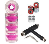 FunTomia Lot de 4 roulettes (LED) pour longboard/skateboard (roues big), 70 x 51 mm, 80 A, avec roulements à billes Mach1® et espaceur en métal 80 A, dureté des rouleaux + outil en T