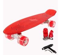 FunTomia Planche à roulettes Mini-Board Skateboard 57cm - avec roulements ABEC-11 - Style Retro Cruiser en Plastique (Rouge - avec LED Roues Rouge)