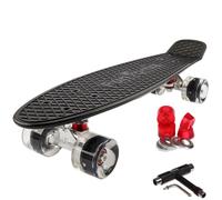 FunTomia Planche à roulettes Mini-Board Skateboard 57cm - avec roulements ABEC-11 - Style Retro Cruiser en Plastique (Noir - avec Roues LED Noir + T-Tool)