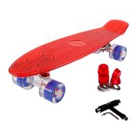 FunTomia Planche à roulettes Mini-Board Skateboard 57cm - avec roulements ABEC-11 - Style Retro Cruiser en Plastique (Rouge - avec LED Roues Bleu)
