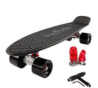 FunTomia Planche à roulettes Mini-Board Skateboard 57cm - avec roulements ABEC-11 - Style Retro Cruiser en Plastique (Noir - Roues Noir + T-Tool)