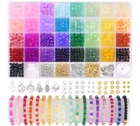 Funtopia 1400 Pcs 6mm Rond Perles pour Bracelet, 34 Couleurs Perles en Verre, Pierre Naturelle, Perles en Cristal, Perles en Jade Imitant avec Boîte pour Kit Fabrication Bijoux de Bracelet DIY