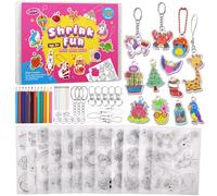 Funtopia 75 Pièces Plastique Fou, Kit de Feuilles Rétractables Prédécoupées | Kit de Papier Fou Magique, 12 Thèmes de Loisirs Créatifs pour Enfants avec Breloques et Accessoires de Porte-Clés, Crayons