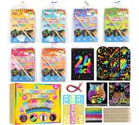 Funtopia Cadeaux de fête pour enfants de 4 à 8 à 12 ans, lot de 24 carnets de notes arc-en-ciel à gratter pour enfants, livres de coloriage pour bas de Noël, prix de classe pour étudiants de la part