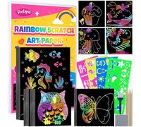 Funtopia Carte a Gratter Enfant, 100 Feuilles Papier à Gratter Arc-En-Ciel, Kit de Loisirs Créatifs pour Enfants, Fournitures Scolaires, Jouets de Voyage, pour Garçons et Filles de 4 à 12 Ans
