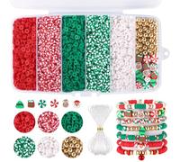 Funtopia Kit de fabrication de bracelets en argile de Noël avec plus de 5100 perles Heishi en argile polymère pour la fabrication de bijoux, bracelet d'amitié avec perles dorées en silicone pour