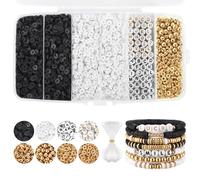 Funtopia Kit de fabrication de bracelets en argile polymère Heishi pour la fabrication de bijoux, bracelet d'amitié avec perles dorées en forme de lettre de l'alphabet pour filles et adultes (6 mm)