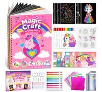 Funtopia Kit de Loisirs Créatifs 5-en-1 Peinture et Coloriage pour Enfant | Livre D'activités pour Filles 4-12 Ans avec Art Sur Feuille Métallique, Gratter, Plastique Fou, Autocollant et Coloriage