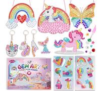 Funtopia Kit Diamond Painting Enfant 5D, Porte-Clés de Peinture Diamant | 22 Projets en 4 Types: 3 Attrape-Soleil, 6 Porte Clés Gem, 12 Autocollants et 1 Présentoir, Loisirs Créatifs Fille 4-12 Ans