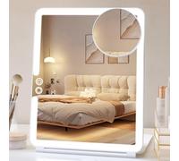 FUNTOUCH Grand miroir de maquillage de voyage rechargeable 1800 mAh avec lumières, miroir de maquillage portable éclairé 10 x 7,5 avec 3 lumières de couleur, miroir de voyage pliable à intensité