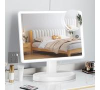 FUNTOUCH Grand miroir de maquillage lumineux avec lumière (modèle XL) - Éclairage 3 couleurs avec 88 LED, écran tactile rotatif à 360°, grossissement x10, miroir de maquillage portable