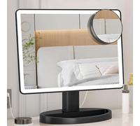 FUNTOUCH Grand miroir de maquillage lumineux avec lumières, 3 modes d'éclairage de couleur, miroir lumineux avec 88 LED, grossissement x10 et rotation à 360 °, écran tactile, miroir de maquillage de