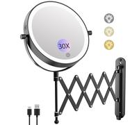 FUNTOUCH Miroir cosmétique rechargeable de 4000 mAh avec grossissement 1X | 3 couleurs d'éclairage - Miroir de maquillage à bras allongé, rotatif à 360° - Miroir mural pour salle de bain et hôtel (noir