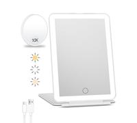 FUNTOUCH Miroir de Maquillage de Voyage Rechargeable Avec Lumières - Grossissant x10, Portable Avec 80 LED, Batterie 2000 mAh, Éclairage 3 Couleurs, Gradation