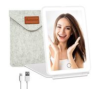 FUNTOUCH USB Rechargeable Maquillage Miroir de Table avec 72 Lumières LED, Miroir de Voyage Portable avec Lumière, 3 Couleurs, Luminosité Réglable, Écran Tactile Dimmable, Miroir de Table Cosmétique