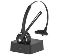 Funtuan Casque Bluetooth, casque sans fil avec micro, casque Bluetooth antibruit, kit mains libres avec station de chargement pour centre d'appel, maison, smartphones, PC