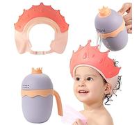 FUNUPUP Chapeau Douche Bébé avec Rince-bain, Casquette Douche Enfant Visière de Bain Bébé, Réglable Bonnet De Douche (Couronne Rose)