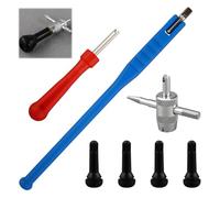 Funver 7PCS Outils pour Valves Pneu Voiture, Demonte Obus Valve Set avec Démontre Obus Clé de Valve 4 en 1 Extracteur Double Tête et 4 Valves Tubeless TR414, pour Auto Moto Vélo