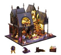 Funwetrike Kit de maison de poupée miniature à faire soi-même, mini puzzle 3D fait à la main Luna Magic House avec LED et housse anti-poussière, kit en bois, décoration d'étagère, cadeau magique