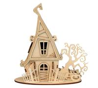 Funwetrike Kit de puzzle 3D en bois pour Halloween, maison de sorcière d'Halloween, kits d'assemblage en bois créatifs faits à la main, modèle de décoration d'Halloween et de Noël (version du kit/30