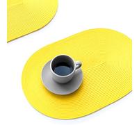 FunWheat Lot de 4 sets de table ovales tressés pour tables de salle à manger, lavables et résistants à la chaleur, pour intérieur et extérieur, 30,5 x 45,7 cm (jaune ovale, 4 pièces)