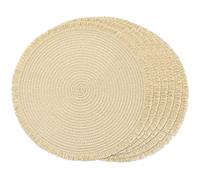 FunWheat Lot de 6 napperons Ronds en Papier tressé pour Tables de Salle à Manger, 38,1 cm, résistants à la Chaleur, en Tissu tissé Naturel pour décoration de Noël avec Pompons (Beige)