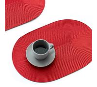 FunWheat Lot de 6 sets de table ovales tressés, pour tables à manger, tissés, lavables, antidérapants, brillants, 30,5 x 45,7 cm, napperons pour décoration de Pâques (ovales, rouges, 6 pièces)