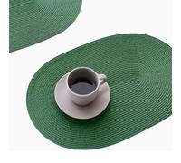 FunWheat Lot de 6 Sets de Table ovales tressés pour Tables de Salle à Manger, lavables et résistants à la Chaleur, pour intérieur et extérieur, 30,5 x 45,7 cm (ovales, Noir-Vert, 6 pièces)