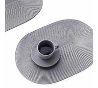 FunWheat Lot de 6 sets de table ovales tressés pour tables de salle à manger, lavables et résistants à la chaleur, pour intérieur et extérieur, 30,5 x 45,7 cm (gris clair, ovale)