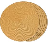 FunWheat Lot de 6 sets de table ronds tressés pour tables de salle à manger, lavables, antidérapants, 38,1 cm, jaune citrouille