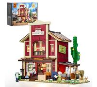 FUNWHOLE Bureau de Poste Western - 1692 Pièces | Bâtiment Modulaire Far West avec 6 Lumières LED, Modèle de Ville Cowboy pour Adultes & Collectionneurs | Compatible Série Western