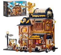 Funwhole - Kit d'atelier mécanique steampunk avec lumière LED - 1900 blocs de construction - Atelier de ville interactif avec grue, avion et robots, mécanique mobile - Style vapeur rétro pour adultes