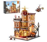 FUNWHOLE Steampunk Flying Club Kit de construction lumineux - 1858 pièces - Kit de construction modulaire - Ensemble collector pour adultes et adolescents