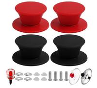 FunWorth Lot de 4 Poignées de Couvercle Casserole en Silicone, Boutons de Rechange Universels Résistants à la Chaleur Sans BPA Avec, vis et Joints en Acier Inoxydable, lavable au lave-vaisselle