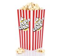 FunX Lot de 12 grandes boîtes à pop-corn en papier kraft - Boîtes de fête pour cinéma, soirées cinéma, anniversaires d'enfants et fêtes pyjamas - 9 x 9 x 17 cm Rayures rouges et blanches