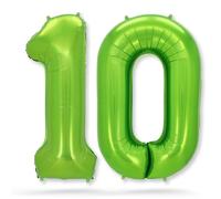 FUNXGO Ballon géant en aluminium en forme de chiffre 10, vert, environ 100 cm, vole à l'hélium, pour 10e anniversaire, mariage, fête, décoration de fête