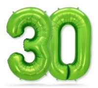 FUNXGO Ballon géant en aluminium en forme de chiffre 30, vert, environ 100 cm, vole à l'hélium, pour 30e anniversaire, mariage, fête, décoration de fête