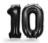 FUNXGO Ballon gonflable en aluminium en forme de chiffre 10, noir, env. 100 cm, vole à l'hélium, décoration pour anniversaire, fête, mariage
