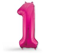 FUNXGO Ballon gonflable en forme de chiffre 1 rose - Matériau renforcé - Vole à l'hélium - Décoration pour anniversaire, fête, mariage - 1 ballon rose