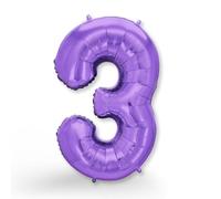 FUNXGO Ballon gonflable en forme de chiffre 3 Violet - Environ 100 cm - Vole à l'hélium - Décoration pour anniversaire, fête, mariage - Violet
