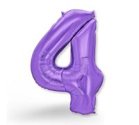 FUNXGO Ballon gonflable en forme de chiffre 4 Violet - Environ 100 cm - Vole à l'hélium - Décoration pour anniversaire, fête, mariage - Violet