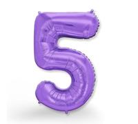 FUNXGO Ballon gonflable en forme de chiffre 5 Violet - Environ 100 cm - Vole à l'hélium - Décoration pour anniversaire, fête, mariage - Violet