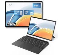 FUNYET Portables 2 en 1, Win 11 PC Laptop de 14", Procesador N100 16GB RAM 1TB SSD Laptop, Teclado Bluetooth Con Retroiluminación y Desbloqueo de Huellas Dactilares