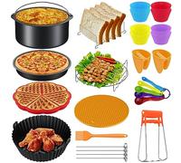 FUNYKICH Accessoires pour Friteuse à Air 17 Pièces XXL - Compatible avec Friteuses jusqu'à 1,8 pouces - Inclut Panier à Gâteaux, Plaque à Pizza,Grille Double,Pinces et plus Idéal pour Cuisine,Camping