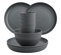 FUNYKICH Ensemble de Vaisselle 32 pièces, Service de Table, Bol, Plate, Tasses, Vaisselle pour Pique-Nique, Vaisselle Incassable 12 pcs (Gris)