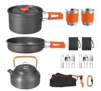 FUNYKICH Multi-PCS Kit de Casseroles Camping, Accessoire Camping Légère, Cookware Kit en Aluminium Durable pour Pêche/Survie/Randonnée/Outdoor/Pique-Nique