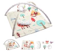 FUNYKICH Tapis D’Éveil pour Bébé Tapis de Jeu Multifonctionnel | Tapis d’éveil bébé avec jouets sensoriels renard,hochet,papier sonore,miroir et coussin ventral pour tummy time 0-18 mois
